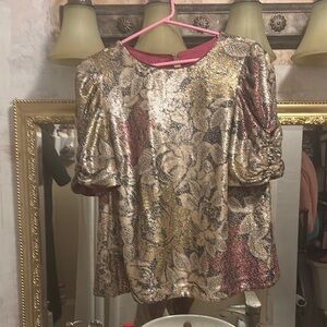 Anthropologie Silver Boxy Blouse with Peter Pan Collar